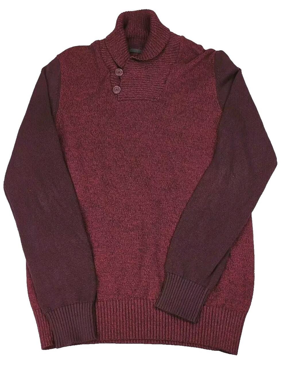 Sean John Mens Pullover Henley Shawl Collar Red Two Tone Sweater Size Large